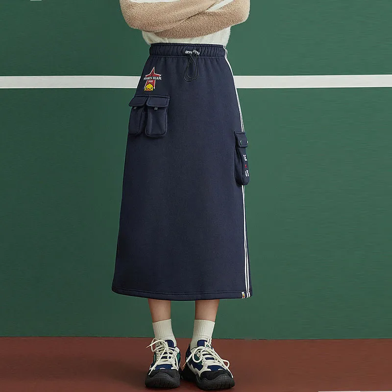 B.Duck Casual Long Skirts Women's Navy Blue-2