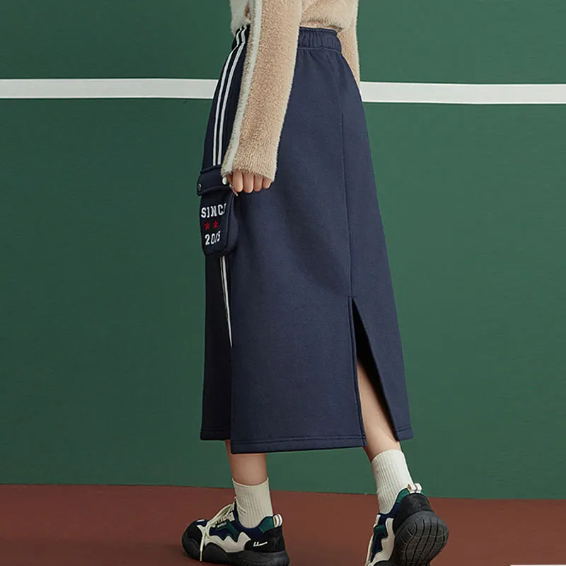 B.Duck Casual Long Skirts Women's Navy Blue-1