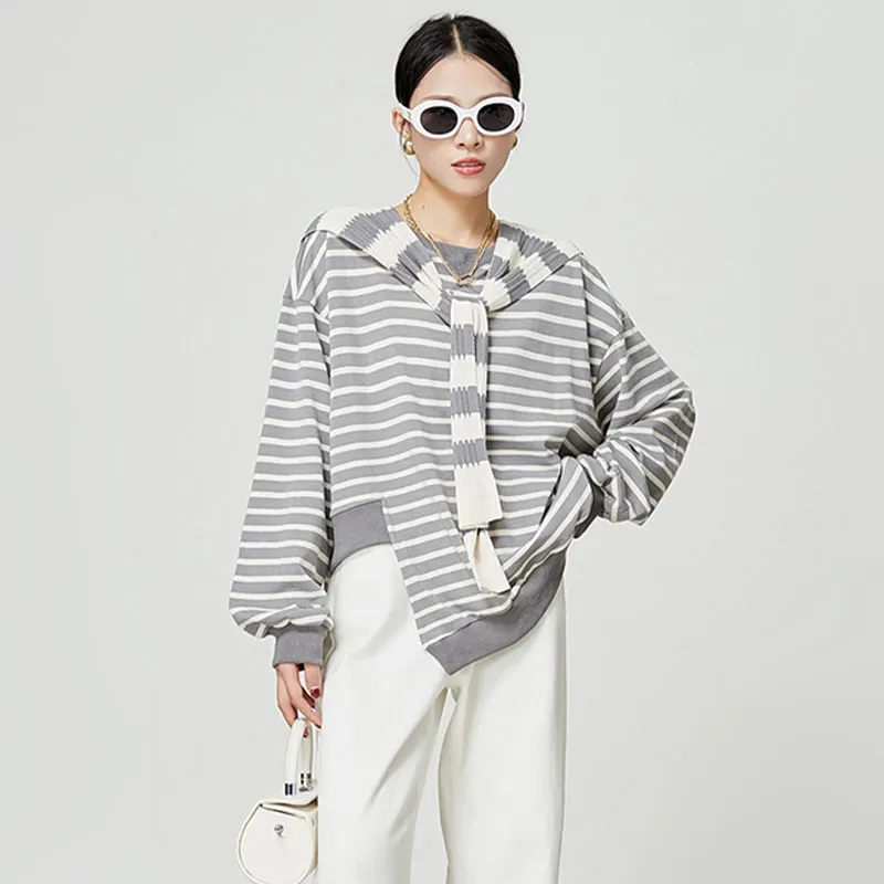 Weekly Sweatshirt Women's Gray White Stripes-1