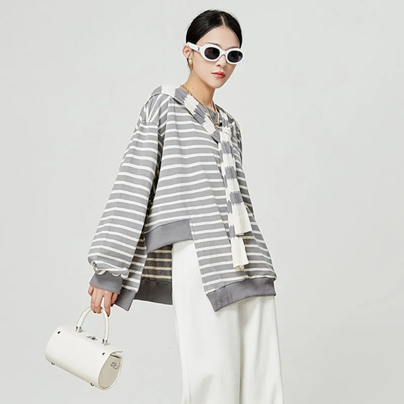 Weekly Sweatshirt Women's Gray White Stripes-2