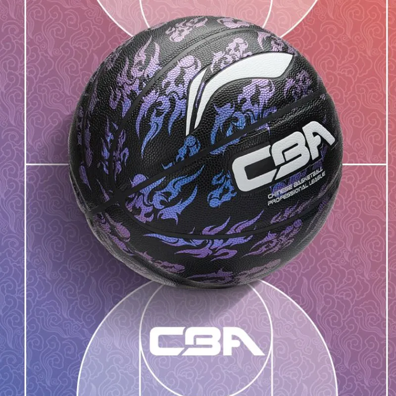 LiNing CBA Collection PU Basketball Black Purple Size 7 Training Unisex-3