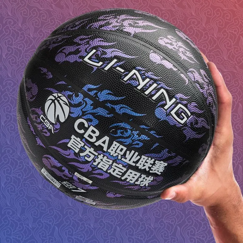 LiNing CBA Collection PU Basketball Black Purple Size 7 Training Unisex-7