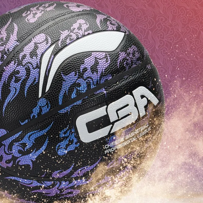 LiNing CBA Collection PU Basketball Black Purple Size 7 Training Unisex-6