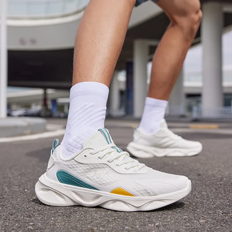 361° Light Feather Cushioning, Slip Resistant, Abrasion Resistant, Breathable Low Top Running Shoes White Green-7
