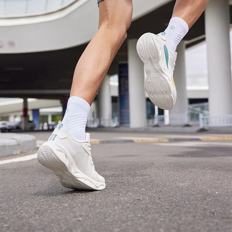361° Light Feather Cushioning, Slip Resistant, Abrasion Resistant, Breathable Low Top Running Shoes White Green-9