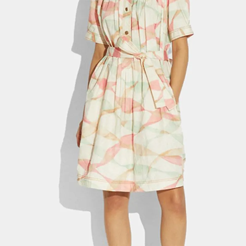 COACH SS21 Short Sleeved Dress Women's Peach Pink Green-3