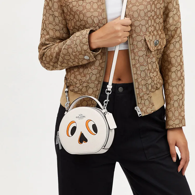 COACH Canteen Cross-Stitch Leather Handbag Shoulder Bag Crossbody Bag Small Size Women's Silver/Chalk White Multicolor-3