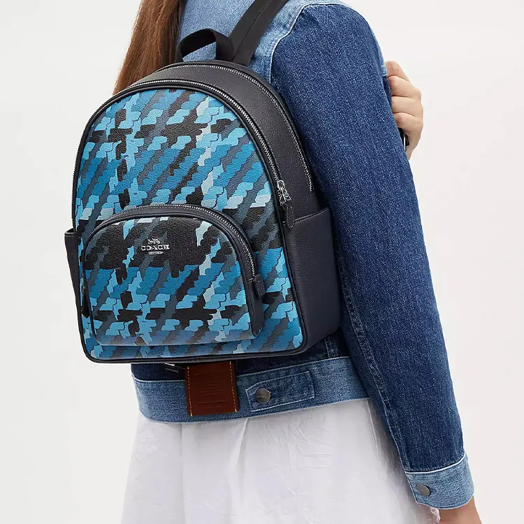 COACH Court Pebble Leather Backpack Women's Silver & Blue Multicolor-4