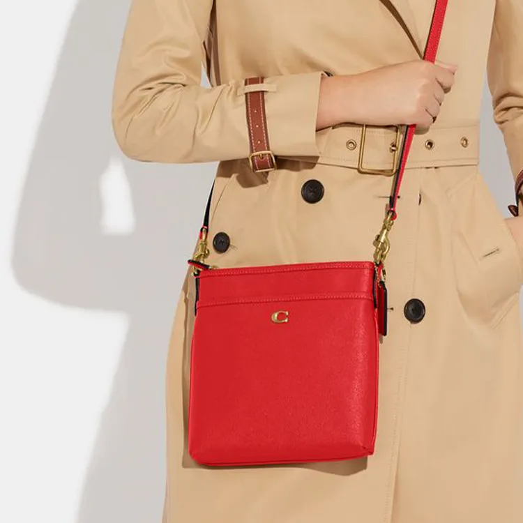 COACH Kitt Cross-Stitch Leather Messenger Bag Shoulder Bag Crossbody Bag Small Size Women's Red-3