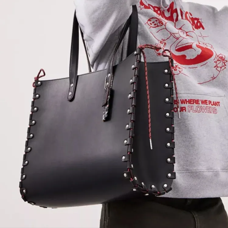 Coachtopia Leather Tote Bag, Shopping Bag, Handbag, Shoulder Bag Women's Black-5