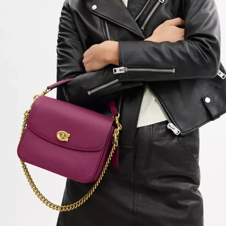 COACH Cassie Pebble Leather Handbag, Crossbody Bag, Shoulder Bag Women's Brass With Deep Plum-6