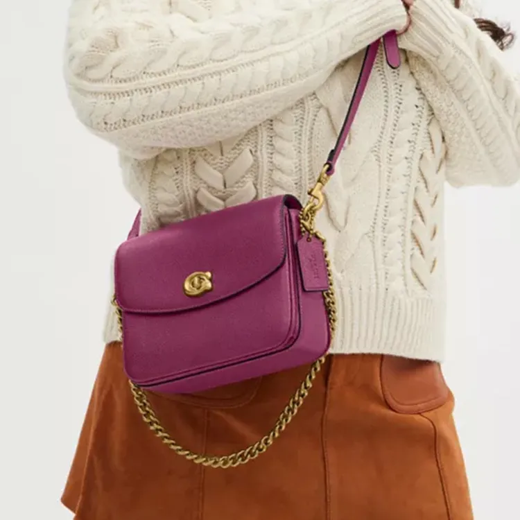 COACH Cassie Pebble Leather Handbag, Crossbody Bag, Shoulder Bag Women's Brass With Deep Plum-5