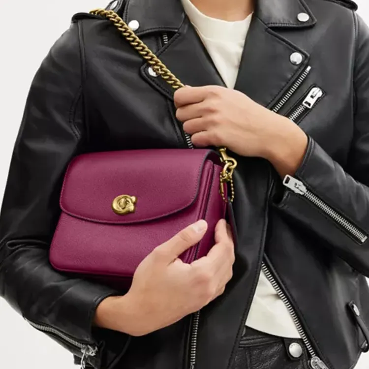 COACH Cassie Pebble Leather Handbag, Crossbody Bag, Shoulder Bag Women's Brass With Deep Plum-7