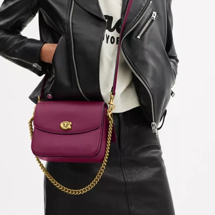 COACH Cassie Pebble Leather Handbag, Crossbody Bag, Shoulder Bag Women's Brass With Deep Plum-4