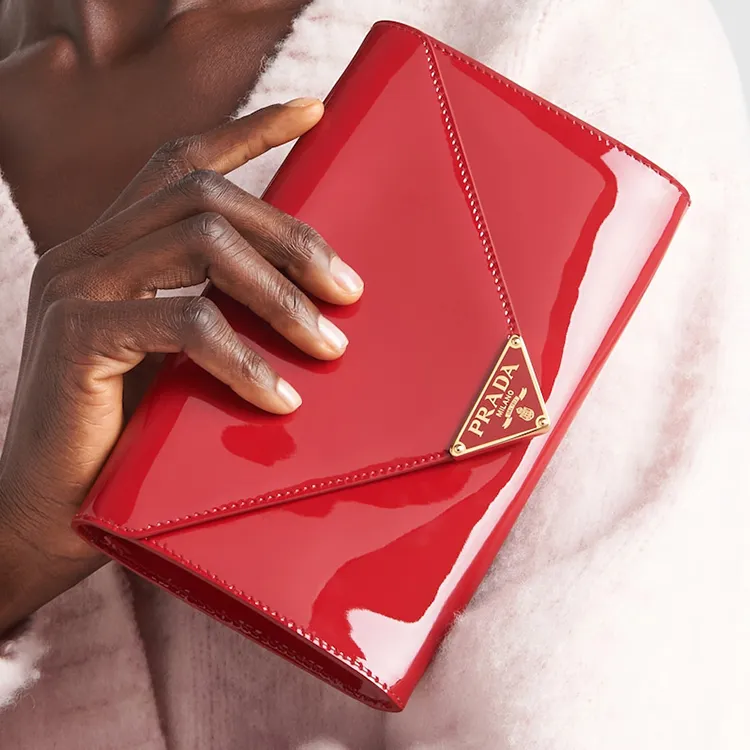 PRADA Leather Clutch Mini Women's Cherry Red-6