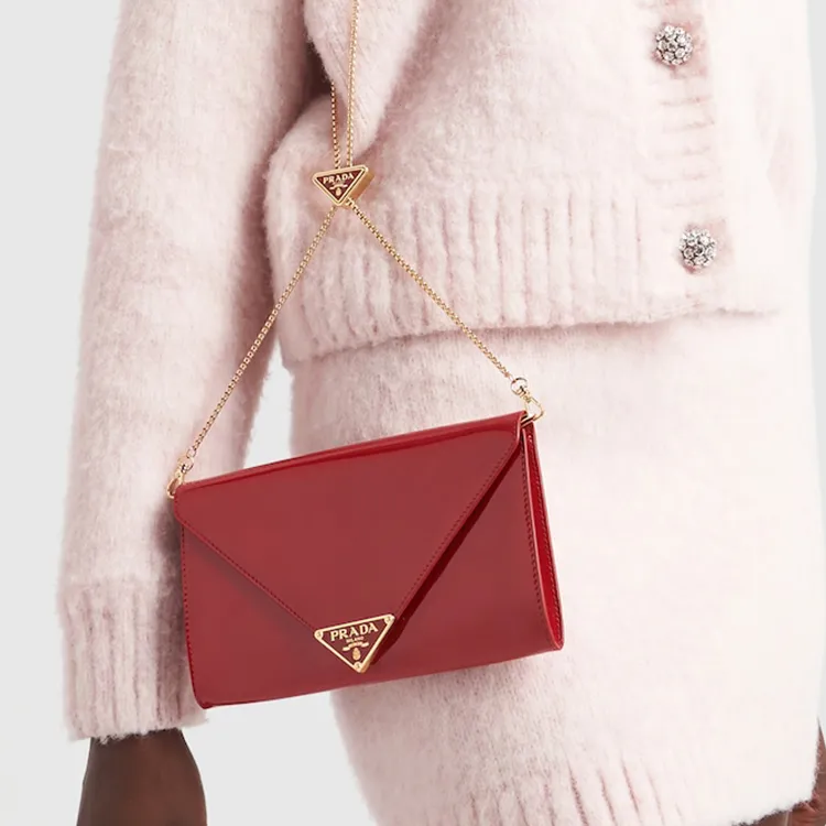 PRADA Leather Clutch Mini Women's Cherry Red-5