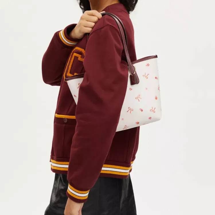 COACH City Printed Coated Canvas Tote Bag, Shopping Bag, Shoulder Bag Medium Size Women's Chalk & Wine Multicolor-5