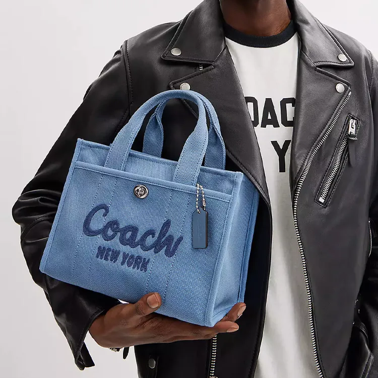 COACH Cargo Canvas Tote Bag, Shopping Bag, Canvas Bag, Handbag Medium Size Women's Silver & Slate Blue-4