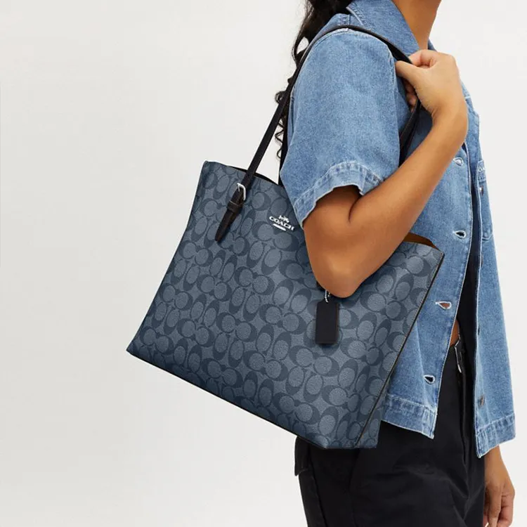 COACH Mollie PVC With Skin Tote Bag, Shopping Bag, Handbag, Shoulder Bag Women's Midnight Marine Blue-3