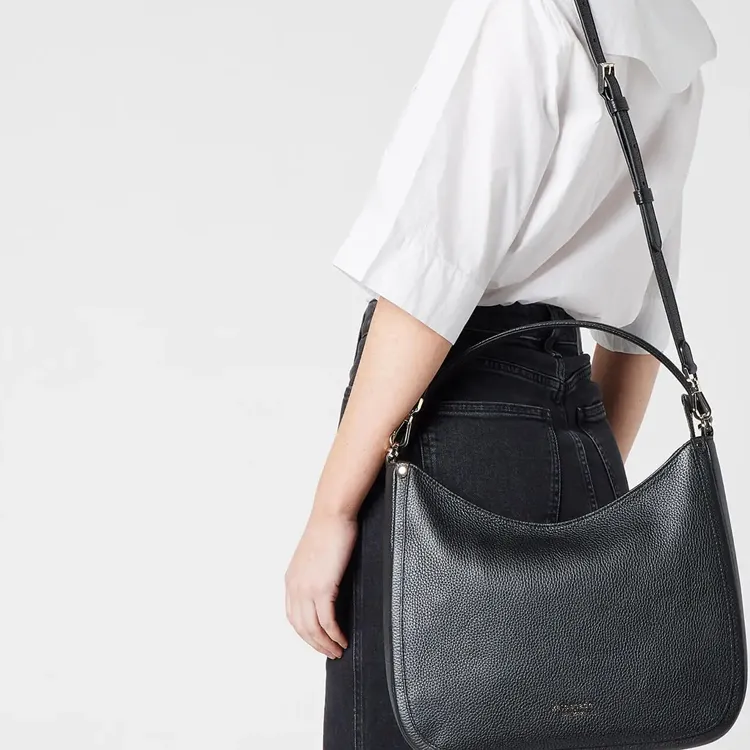 Kate Spade Roulette Pebble Pattern Soft Leather Hobo Bag, Shoulder Bag, Crossbody Bag Large Size Women's Black-4
