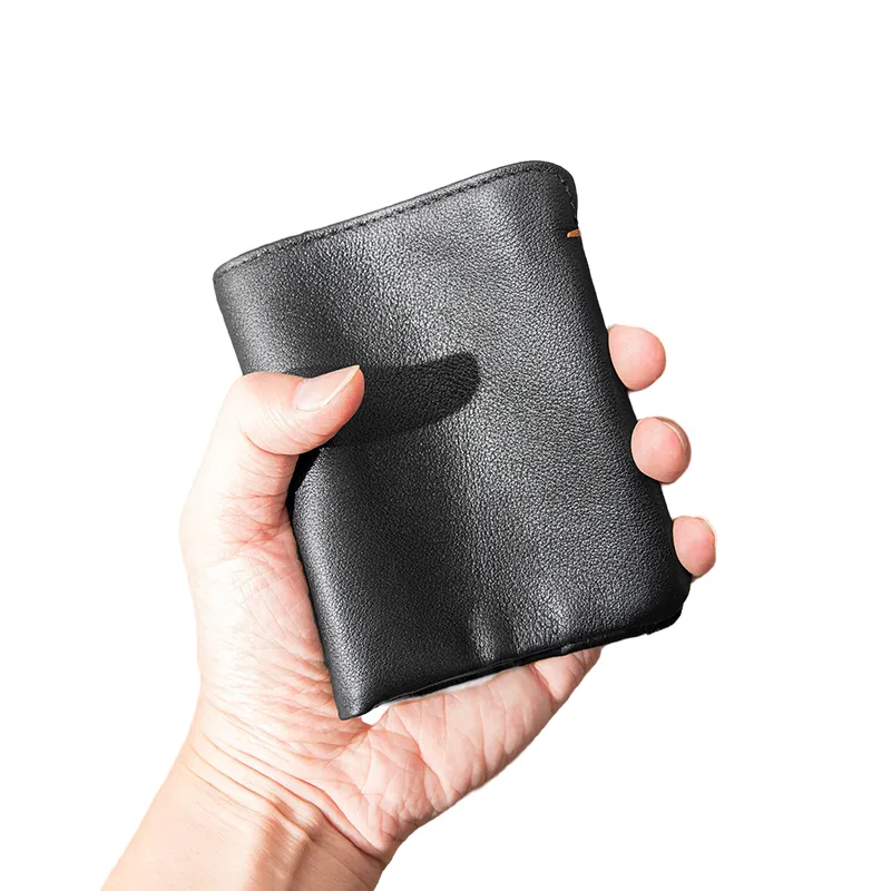Back Step Top Grain Cow Leather Wallet Unisex Black/Coffee-3