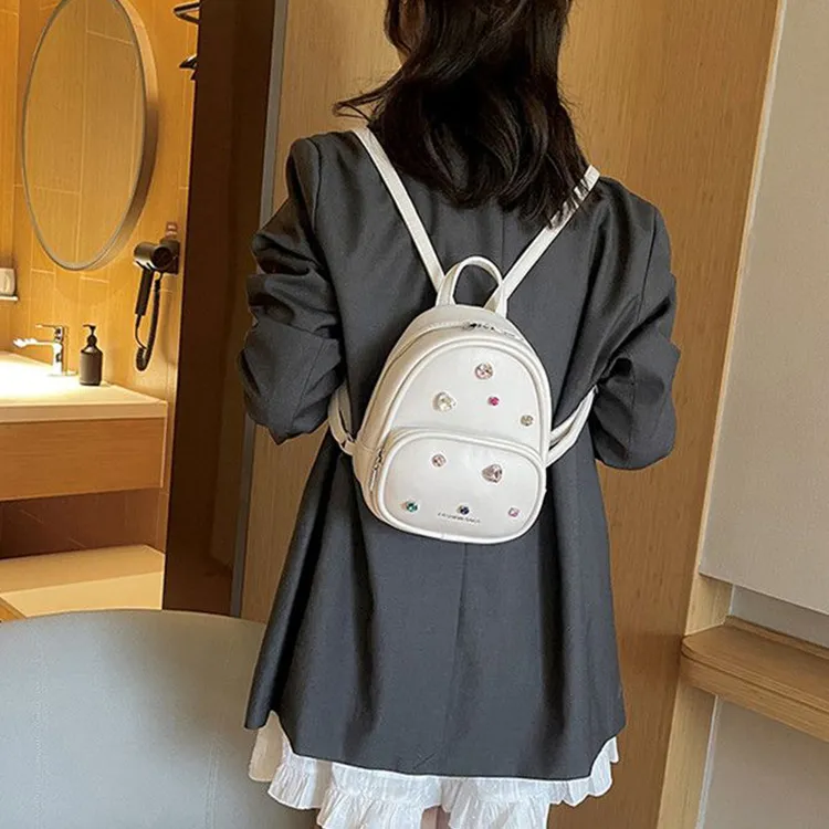 NOMK PU Bucket Bag Backpack Small Size Women's Silver-9