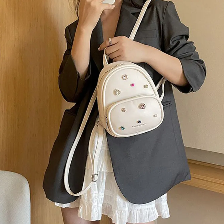 NOMK PU Bucket Bag Backpack Small Size Women's Silver-8