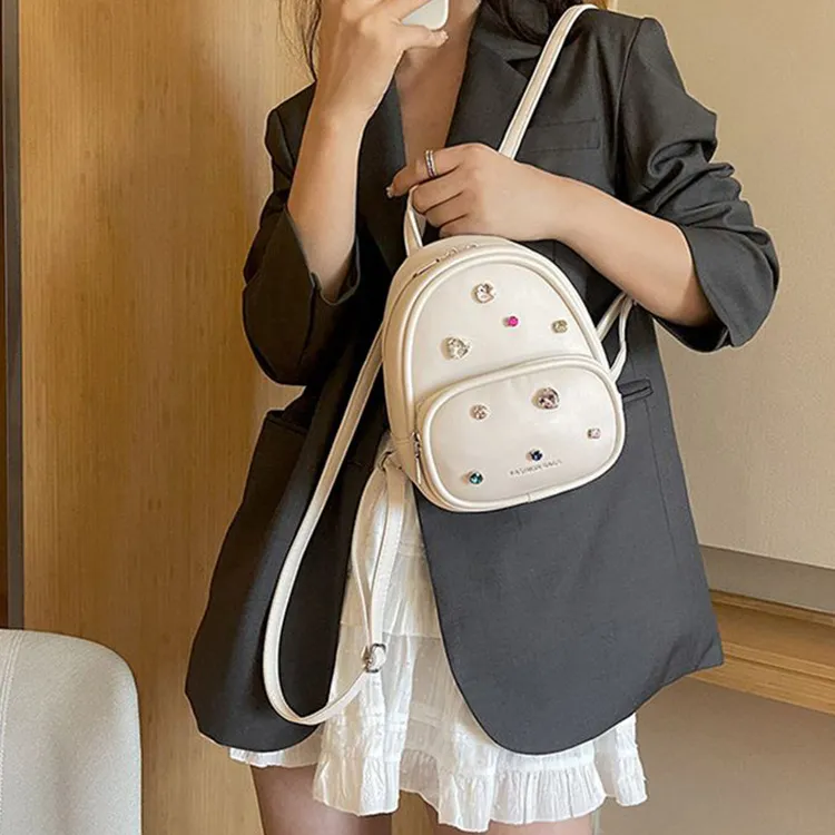 NOMK PU Bucket Bag Backpack Small Size Women's Silver-11