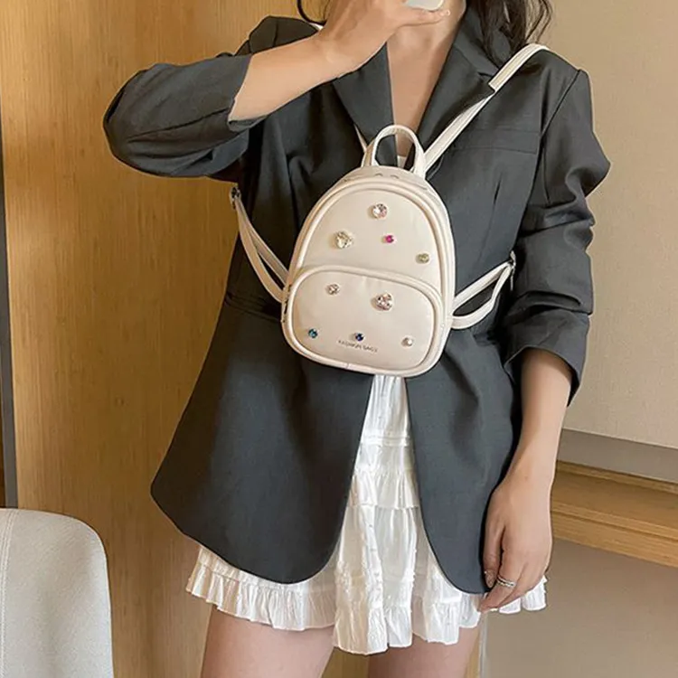 NOMK PU Bucket Bag Backpack Small Size Women's Silver-10