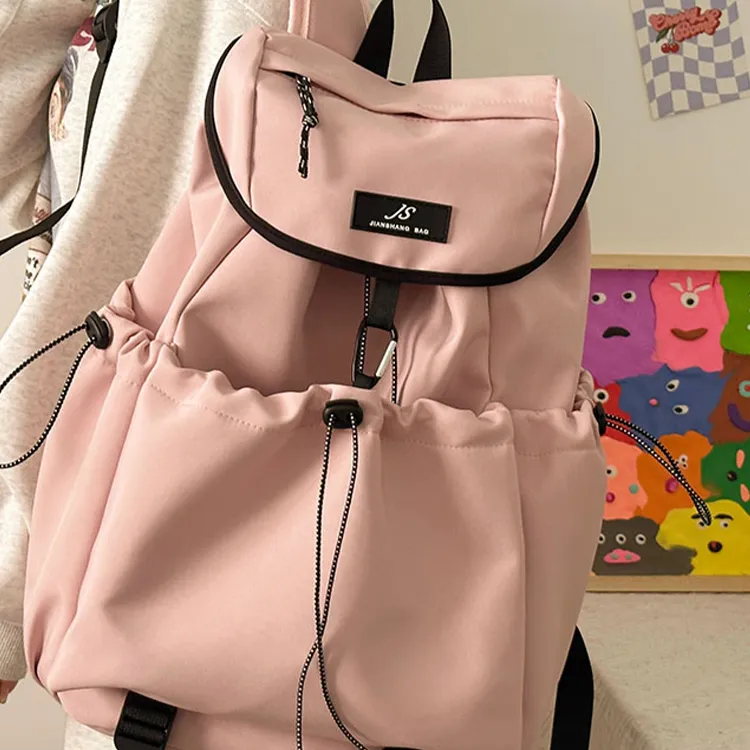 Iman's House Nylon Fabric Backpack Women's Pink/Blue/White/Black-1