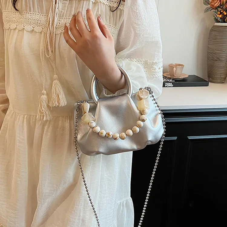 Iman's House PU Shoulder Bag Regular Women's Silver/Pearl Pink/Black/Pearl White-1