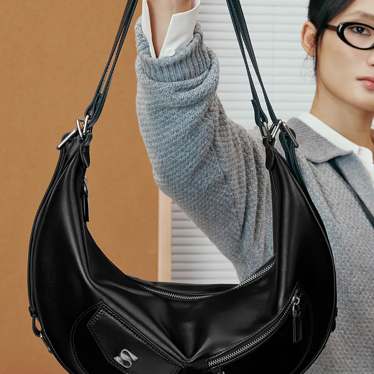 MCMIKO Cow Leather Shoulder Bag Unisex Honest Black-2