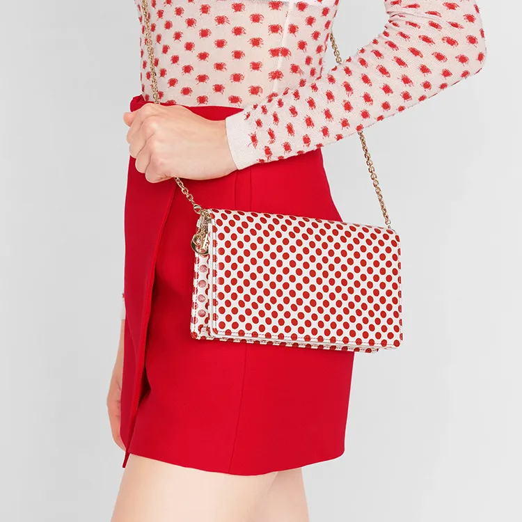 DIOR Cow Leather Clutches Crossbody Bags Women's Red White-4