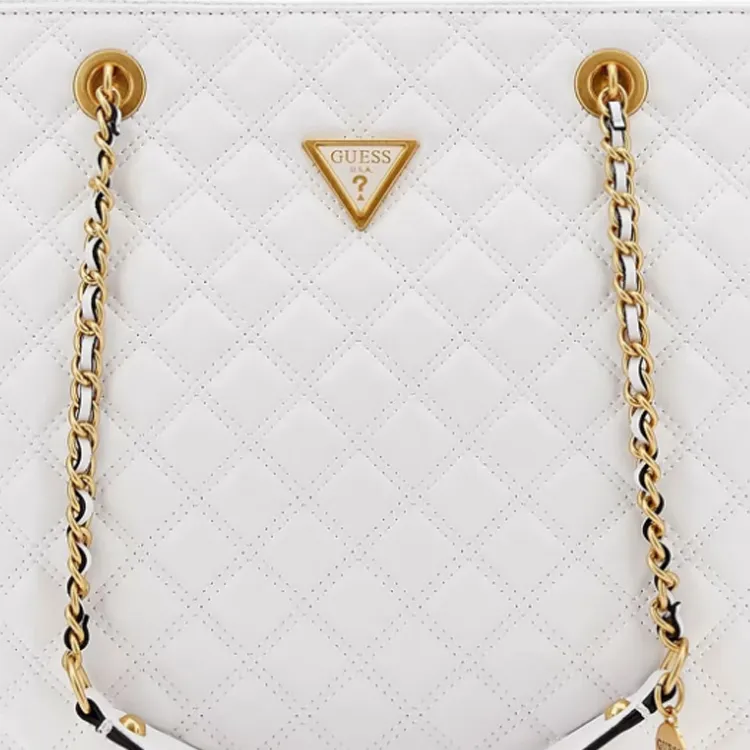 GUESS Polyurethane PU Tote Bag, Shopping Bag, Shoulder Bag, Handbag Women's White-3