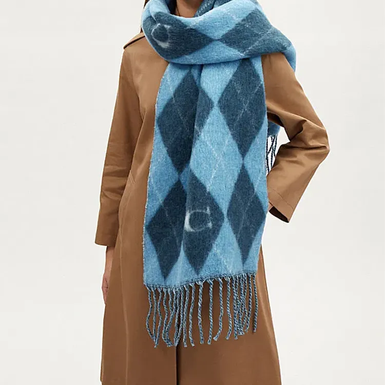 COACH Knit Scarves Women's Blue-4