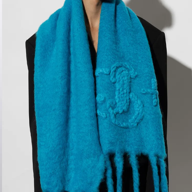 JIL SANDER Logo Intarsia Knit Fringed Scarf-1