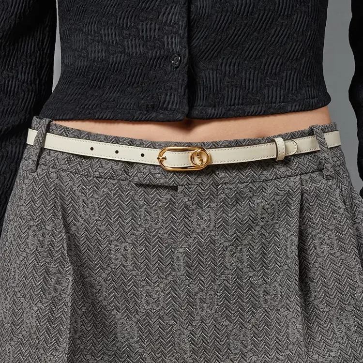 GUCCI Leather Leather Belts Women's White Width  1.5cm-3