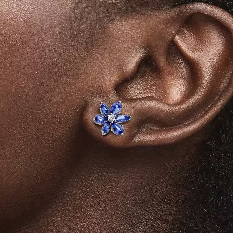 Pandora 925 Sterling Silver, Glass, Synthetic Cubic Zirconia Stud Earrings Women's Blue-1