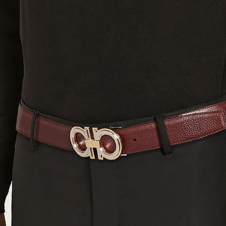 FERRAGAMO Logo With Buckle, Smooth Buckle Leather Belts Women's Red/Black Width 2.5cm-1