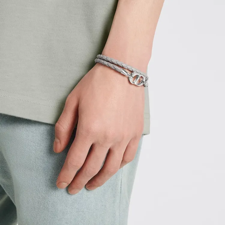 DIOR Woven Leather Bracelets Men's Gray-1