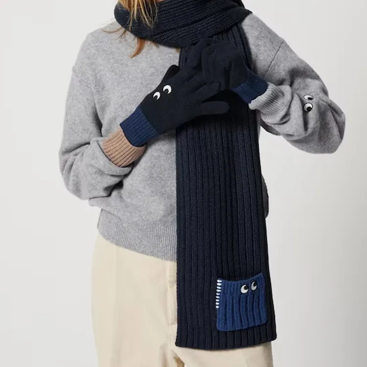 UNIQLO Knit Scarves Unisex Navy Blue-1