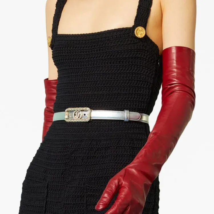 GUCCI Leather Belts Women's Gray Width 2CM-2