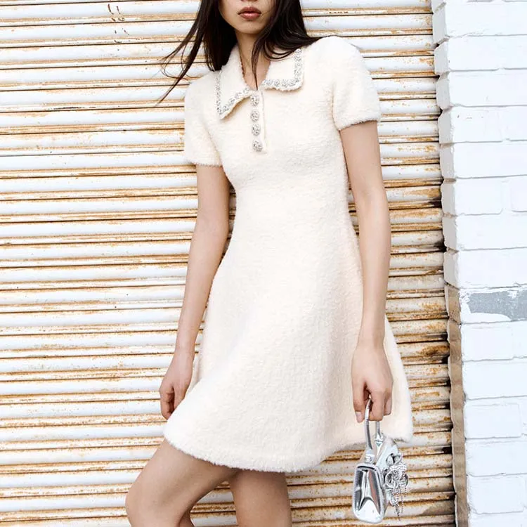 Self portrait Short Sleeved Dresses Women's Ivory White-2