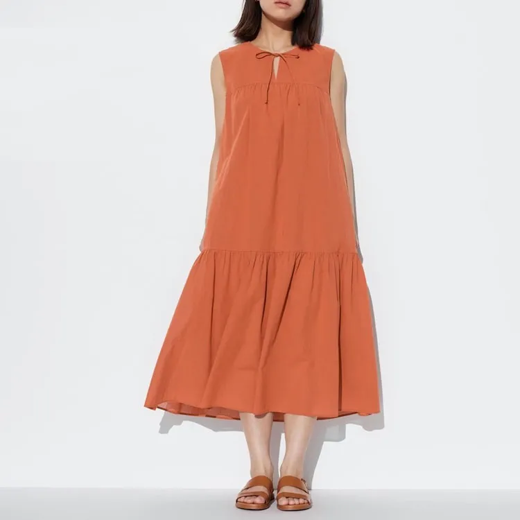 UNIQLO Sleeveless Dress Women's Orange Red-2