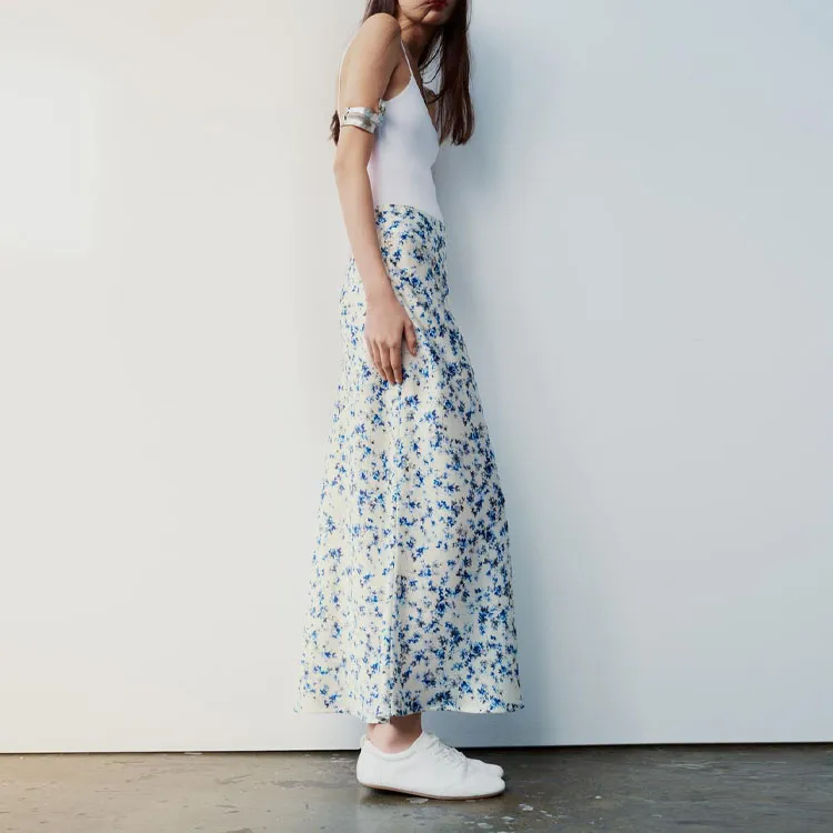 ZARA Casual Long Skirts Women's Blue-3