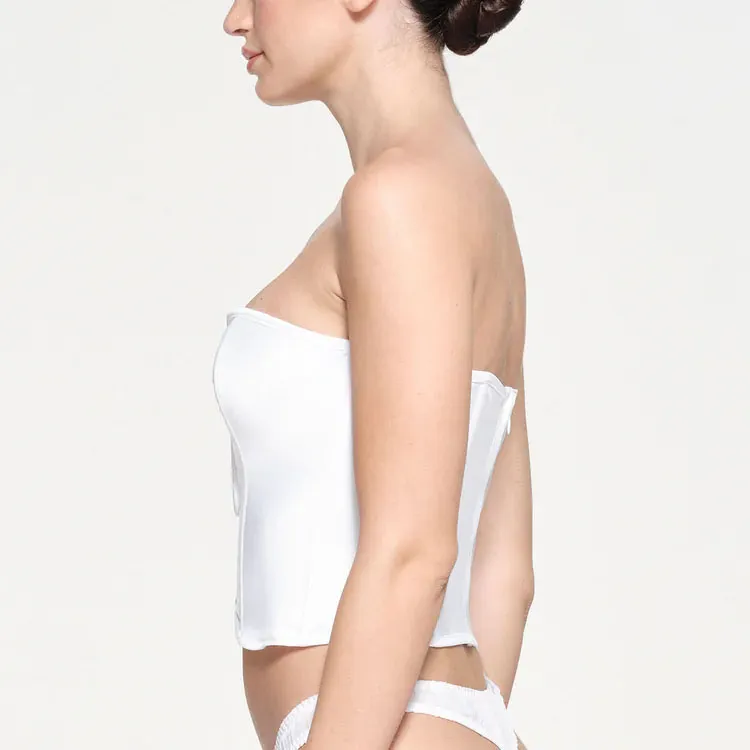 SKIMS ROMANCE SATIN PLUNGE CORSET Strapless Top Women's SNOW/Snow-5