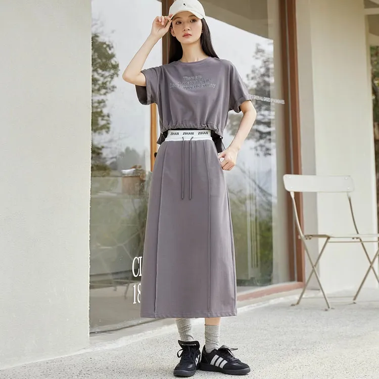 ZIHAN Two Piece Skirt Sets Women's Gray-3