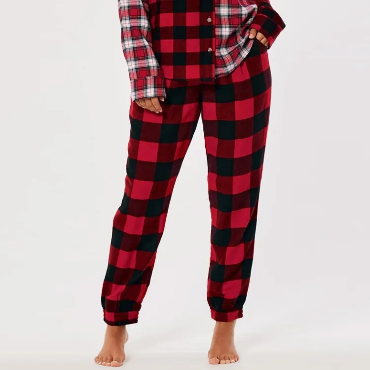 Hollister Casual Pants Women's Red Plaid-3