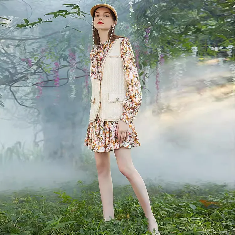 ZRAU Long Sleeved Dresses Women's Yellow Floral-1