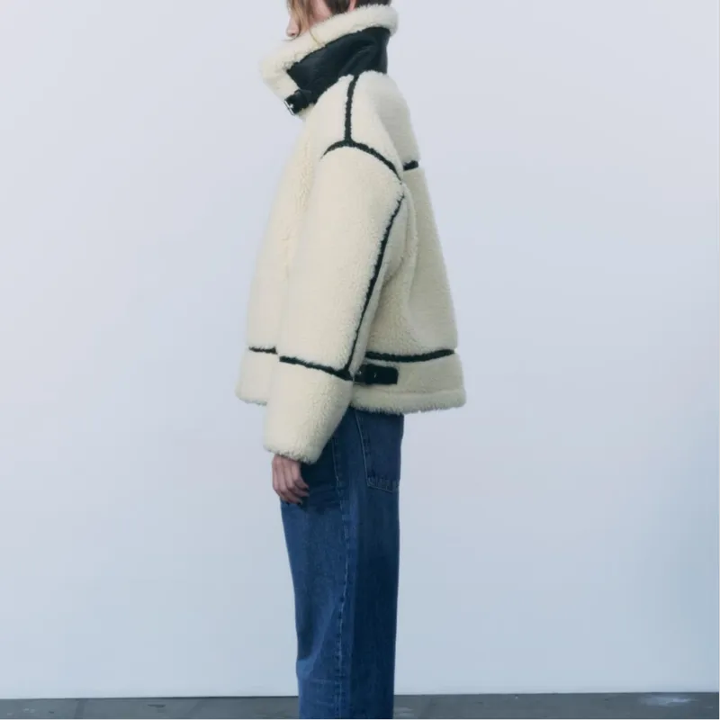 ZARA ZW Series Velvet feel Coat Women's Raw White-3